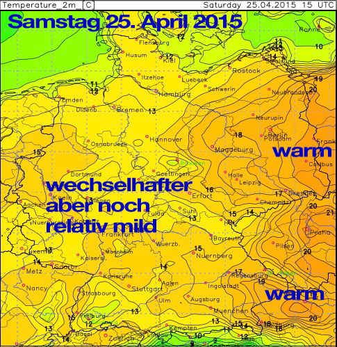 Samstag Temperaturen 25. April 2015