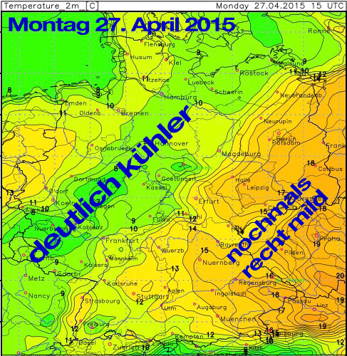 Temperaturen Montag 27. April 2015 