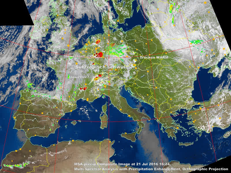 Subtropische Luft - Spektralanalyse Mitteleuropa mit Falschfarben